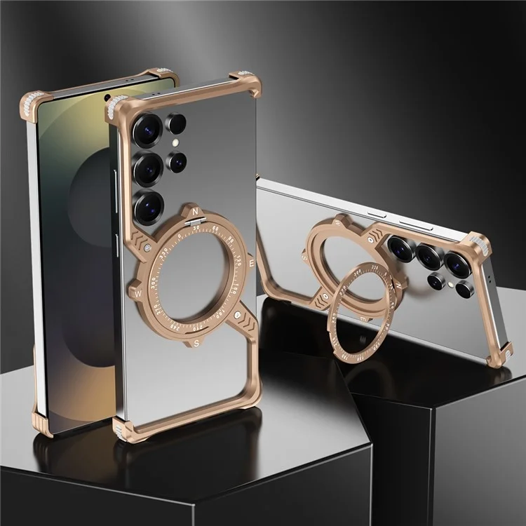 Cover per Samsung Galaxy S24 Ultra Magnetico con Supporto e Protezione Angolare Antiurto, Dissipazione del Calore, Custodia Metallica per Telefono - Oro Deserto