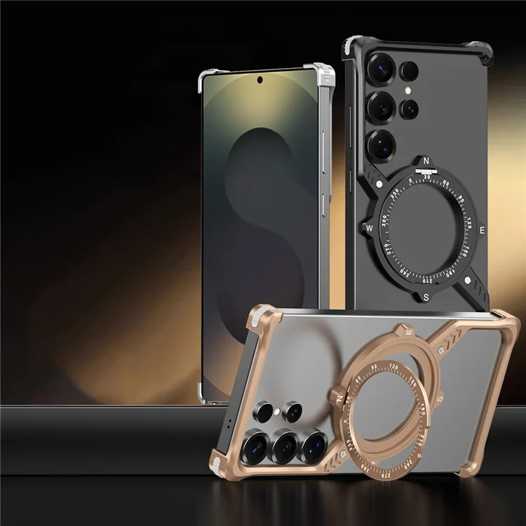Cover per Samsung Galaxy S24 Ultra Magnetico con Supporto e Protezione Angolare Antiurto, Dissipazione del Calore, Custodia Metallica per Telefono - Oro Deserto