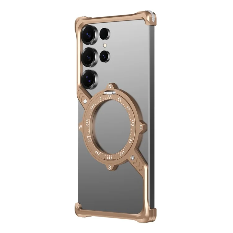 Cover per Samsung Galaxy S23 Ultra Magnetica con Supporto, Protezione Angoli Antiurto, Dissipazione del Calore, Cover Metallica per Telefono - Oro Deserto