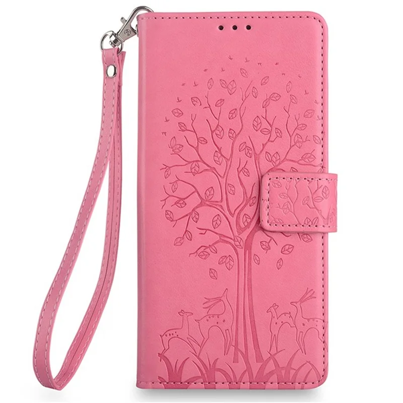 For vivo V50 5G Case PU Leather Wallet Phone Cover Tree Deer Imprinted - Pink