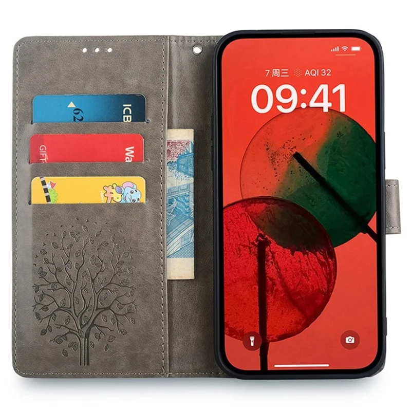 For vivo V50 Lite 5G Case PU Leather Wallet Phone Cover Tree Deer Imprinted - Grey