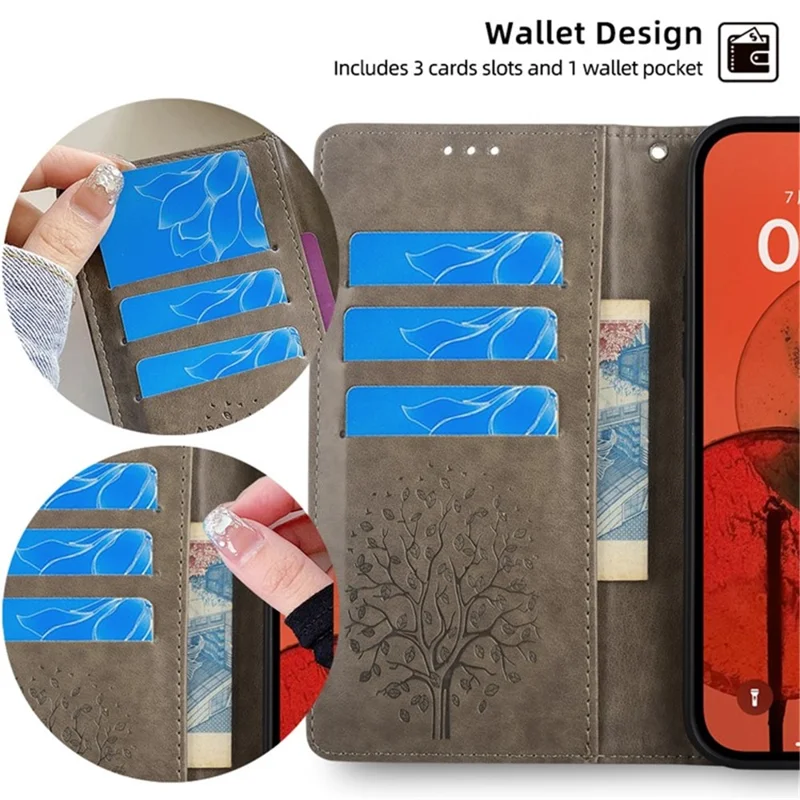 For vivo V50 Lite 5G Case PU Leather Wallet Phone Cover Tree Deer Imprinted - Grey