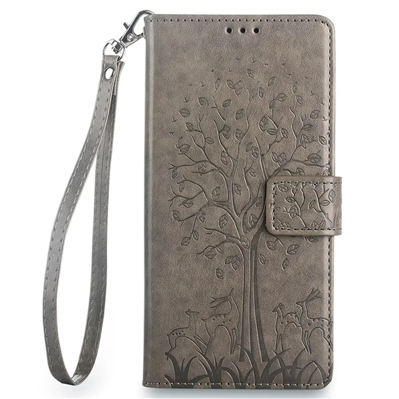 For vivo V50 Lite 5G Case PU Leather Wallet Phone Cover Tree Deer Imprinted - Grey