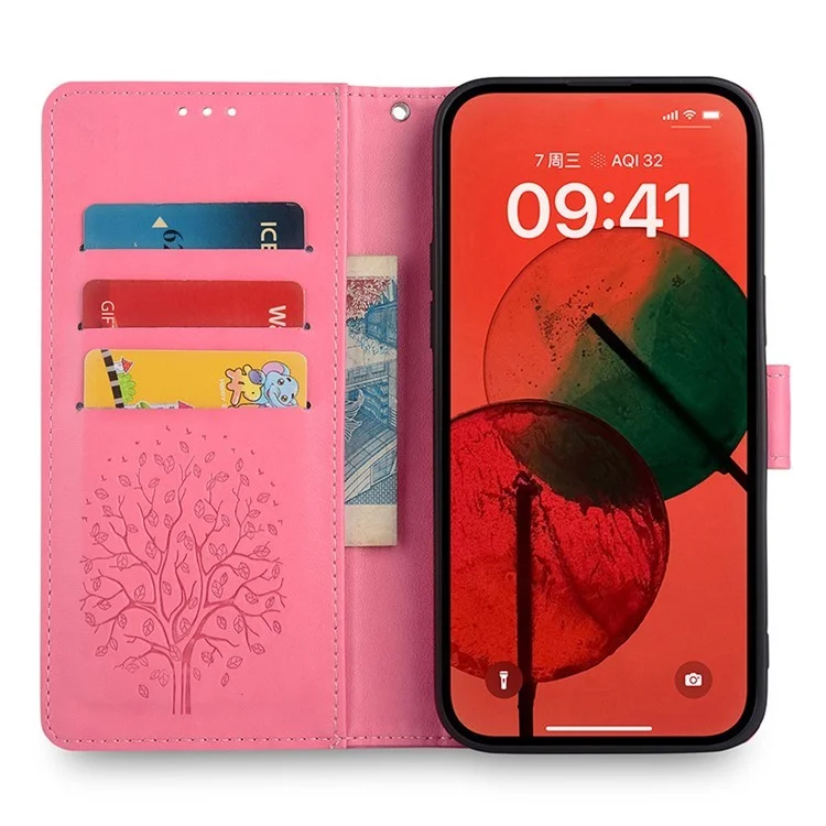 Capa para vivo Y29s 5G / Y04 4G em Couro PU com Carteira e Estampa de Árvore e Veado - Rosa
