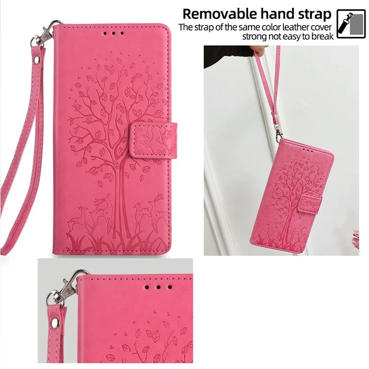 Capa para vivo Y29s 5G / Y04 4G em Couro PU com Carteira e Estampa de Árvore e Veado - Rosa