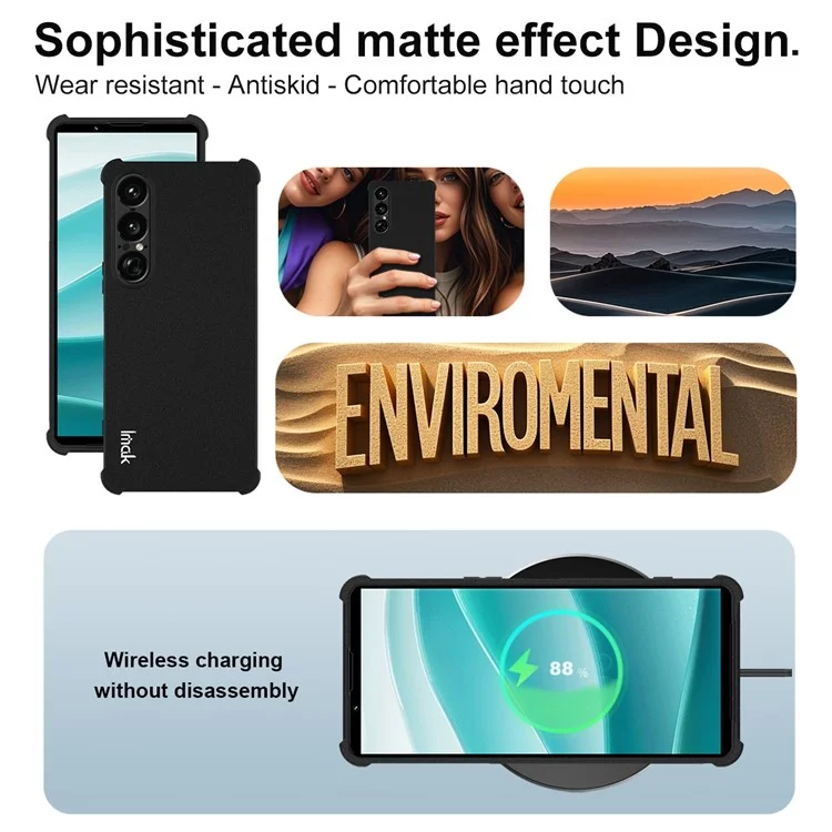 IMAK Per Sony Xperia 1 VII Cover TPU Custodia Telefonica Antiurto con Protezione Airbag - Nero Opaco
