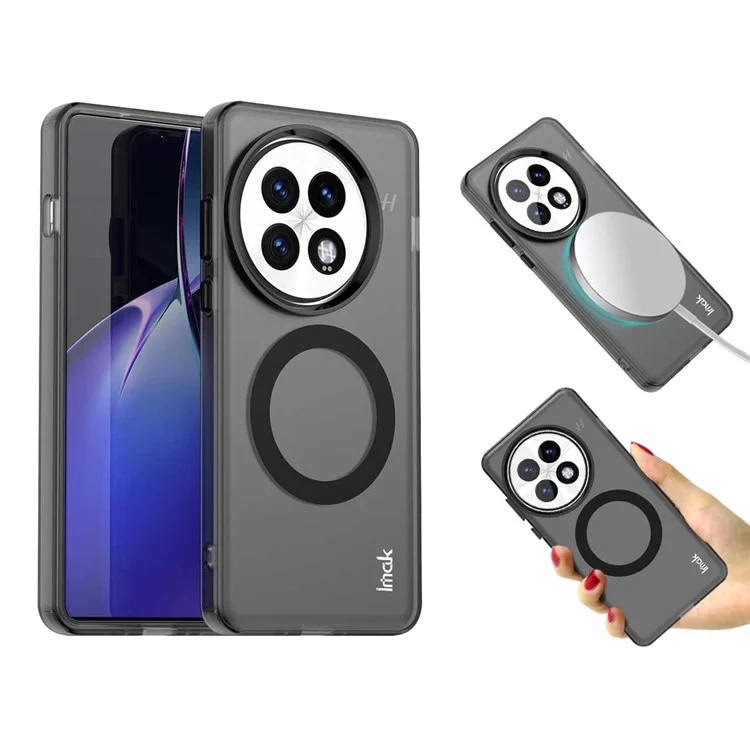 IMAK Pour OnePlus 13 Étui Compatible avec MagSafe Couleur Bonbon Antichoc TPU + PET Coque Arrière - Noir