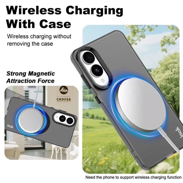 IMAK Pour Étui Samsung Galaxy S25 Edge Compatible avec MagSafe Couleur Bonbon Anti-Chute Couverture Arrière TPU + PET - Noir