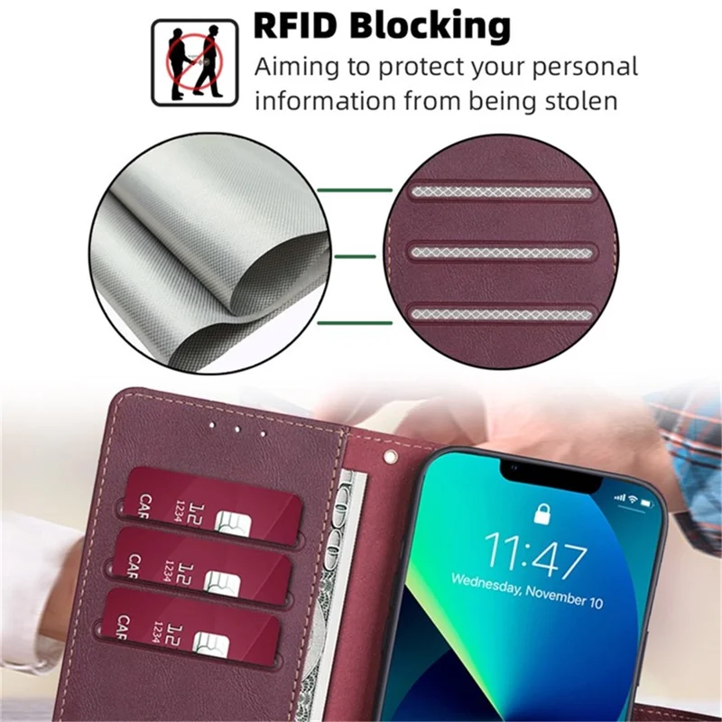 For vivo Y29 4G Case Leather Phone Cover with RFID Blocking Wallet - Wine Red