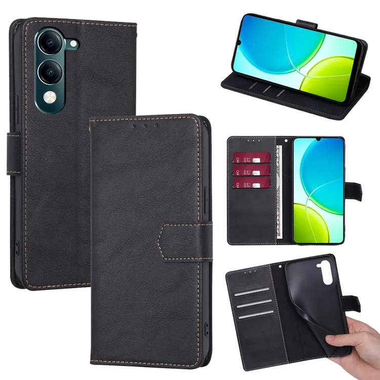 Capa de Couro para vivo Y29s 5G / Y04 4G com Bloqueio RFID Carteira - Preto