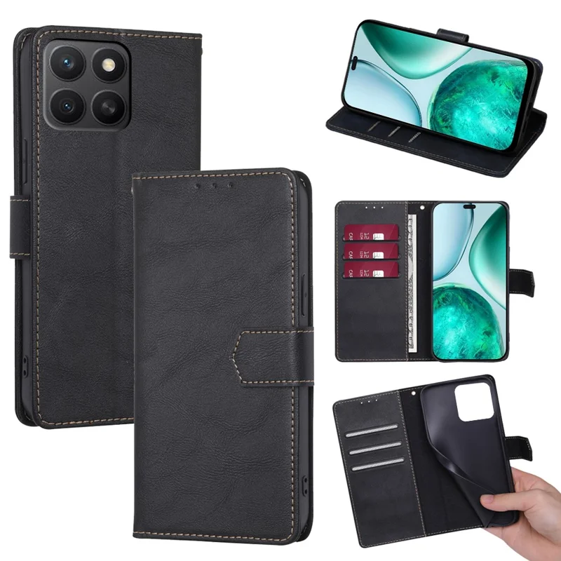 Voor Honor X8c 4G hoesje Lederen telefoonhoes met portemonnee en RFID-blokkering - Zwart