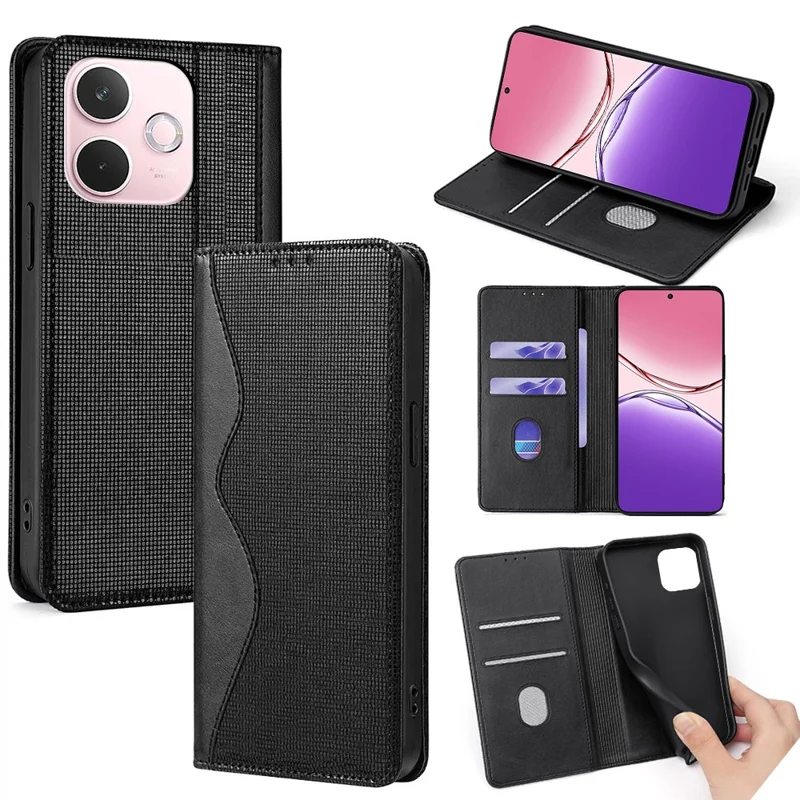 For Oppo A5 Pro 4G (Global) / 5G (Global) / A5 Energy 5G (China) Case Wave Shape RFID Blocking PU Leather Wallet Stand Phone Cover - Black
