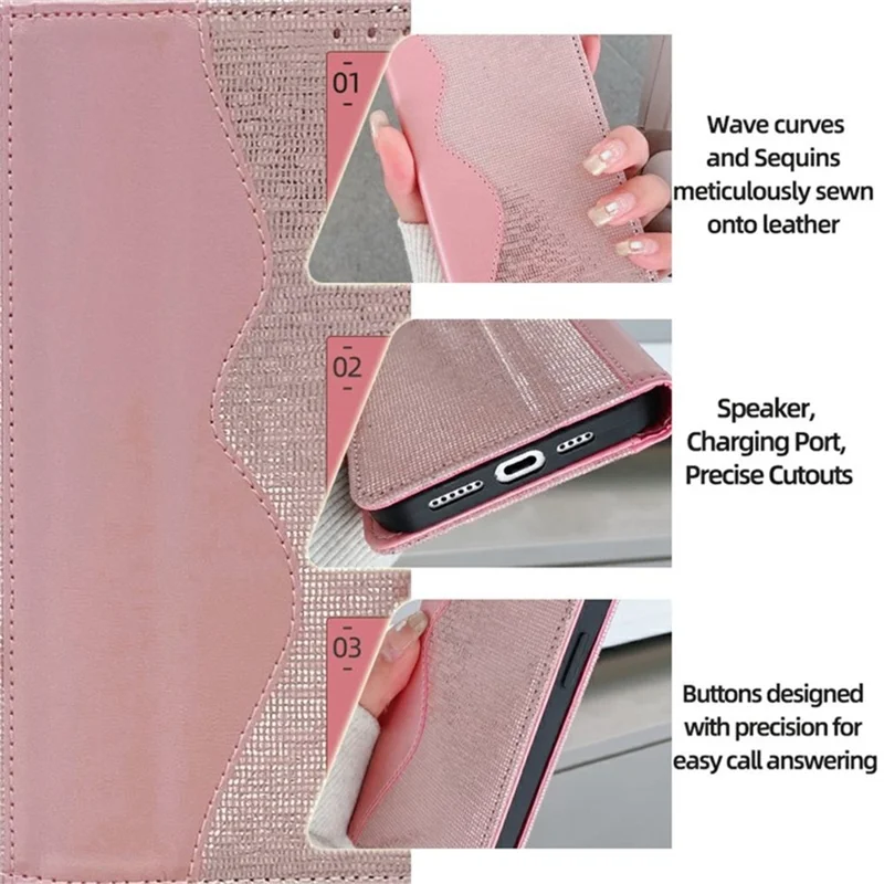 For vivo V50 Lite 5G Case Wave Shape RFID Blocking PU Leather Wallet Stand Phone Cover - Rose Gold