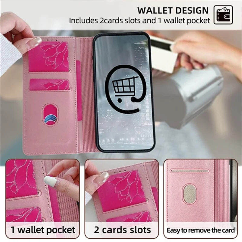 For vivo Y29 4G Case Wave Shape RFID Blocking PU Leather Wallet Stand Phone Cover - Rose Gold