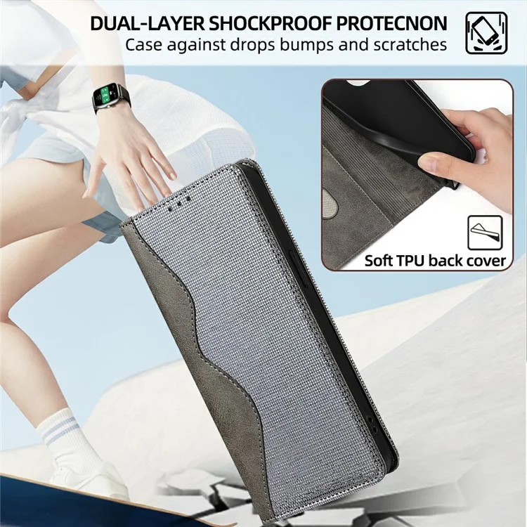 Capa para vivo Y29s 5G / Y04 4G com Design de Onda, Bloqueio RFID, Carteira de Couro PU, Suporte e Capa de Telefone - Cinza