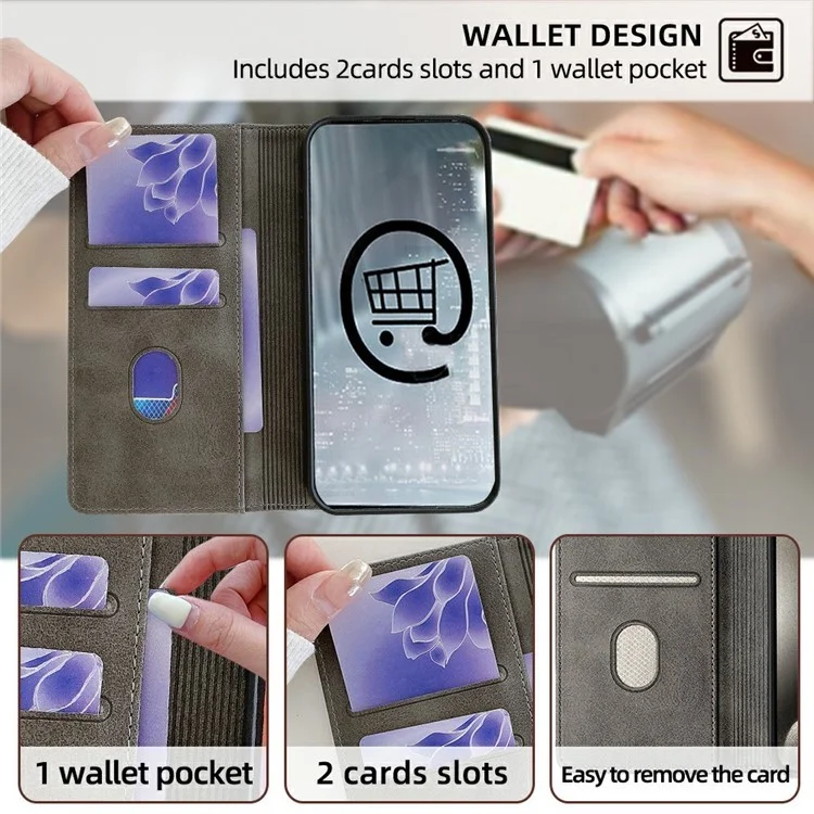 Capa para vivo Y29s 5G / Y04 4G com Design de Onda, Bloqueio RFID, Carteira de Couro PU, Suporte e Capa de Telefone - Cinza