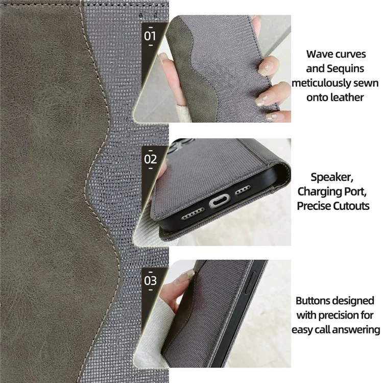 Capa para vivo Y29s 5G / Y04 4G com Design de Onda, Bloqueio RFID, Carteira de Couro PU, Suporte e Capa de Telefone - Cinza