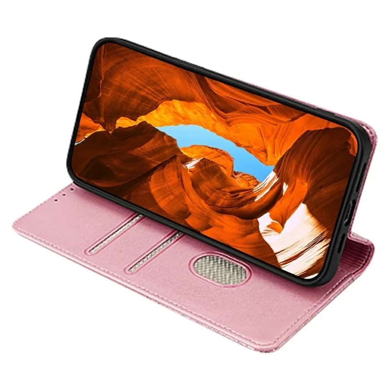 For Xiaomi Redmi Note 14 4G (164.84mm) Case Wave Shape RFID Blocking PU Leather Wallet Stand Phone Cover - Pink