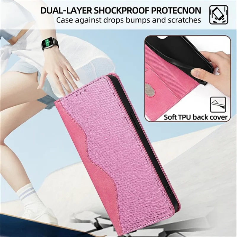 For Xiaomi Redmi Note 14 4G (164.84mm) Case Wave Shape RFID Blocking PU Leather Wallet Stand Phone Cover - Pink