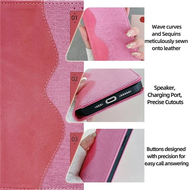 For Xiaomi Redmi Note 14 4G (164.84mm) Case Wave Shape RFID Blocking PU Leather Wallet Stand Phone Cover - Pink