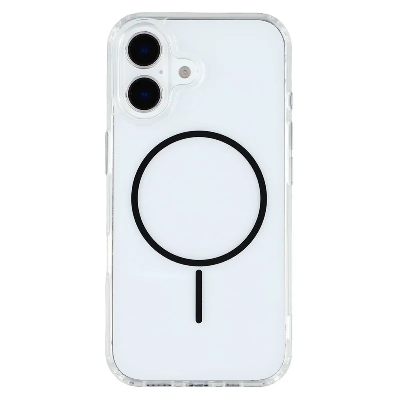 For iPhone 16 Magnetic Case Acrylic TPU Clear Phone Back Cover - Black