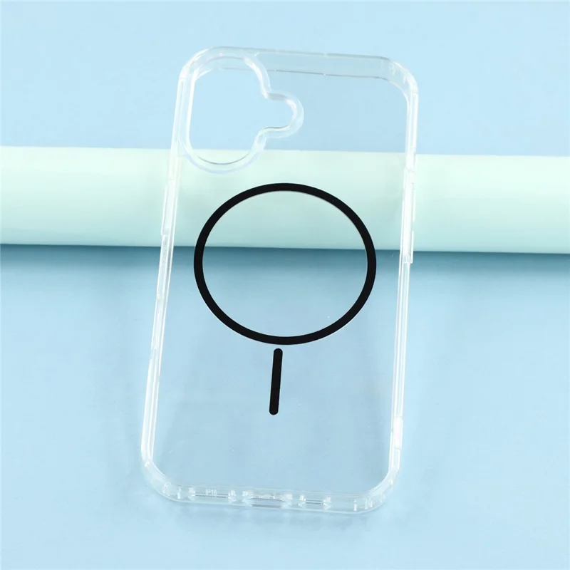 For iPhone 16 Magnetic Case Acrylic TPU Clear Phone Back Cover - Black