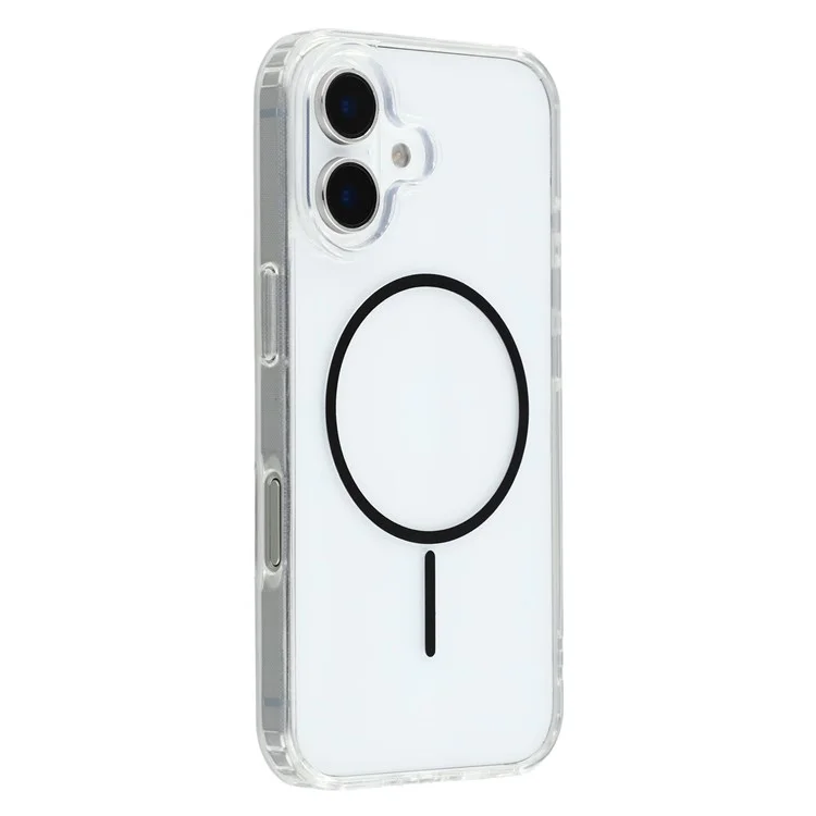 For iPhone 16 Plus Magnetic Case Acrylic TPU Clear Phone Back Cover - Black