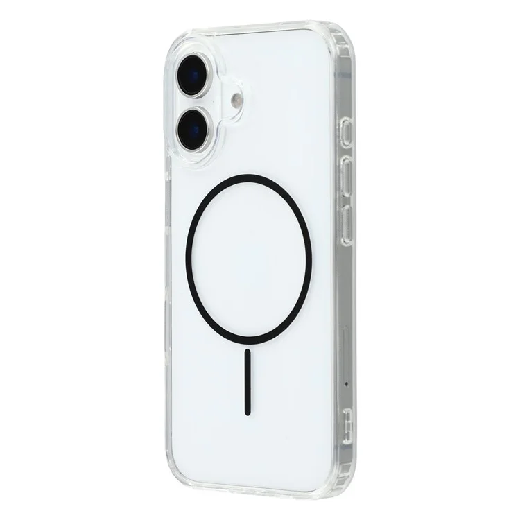 For iPhone 16 Plus Magnetic Case Acrylic TPU Clear Phone Back Cover - Black