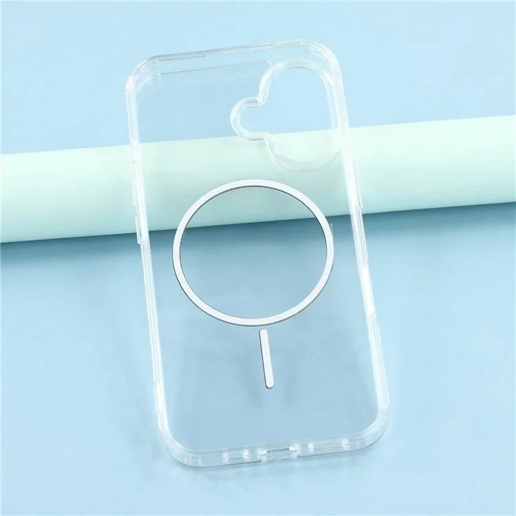 For iPhone 16 Plus Magnetic Case Acrylic TPU Clear Phone Back Cover - Black