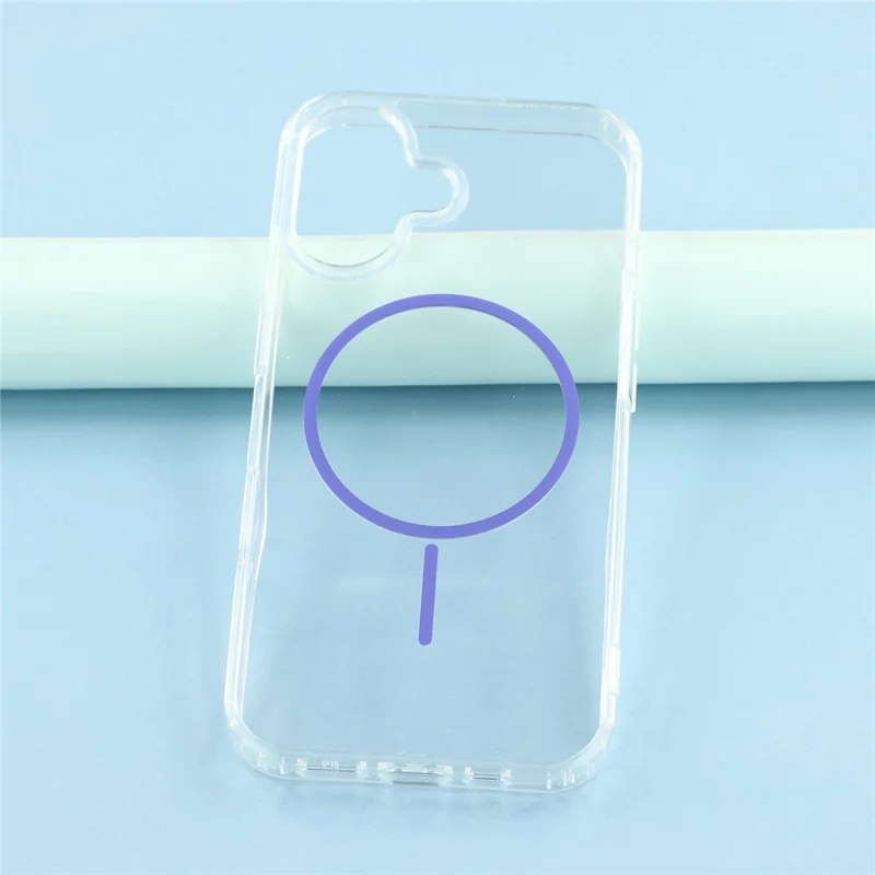 For iPhone 16 Plus Magnetic Case Acrylic TPU Clear Phone Back Cover - Purple
