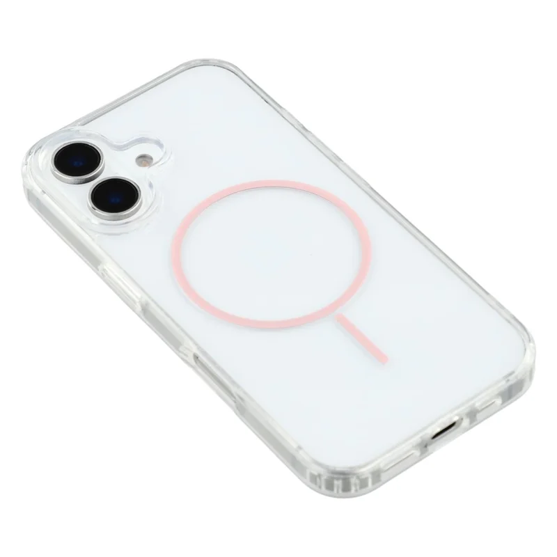 For iPhone 16 Plus Magnetic Case Acrylic TPU Clear Phone Back Cover - Pink