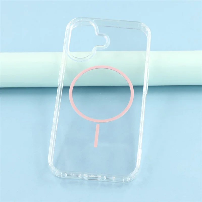 For iPhone 16 Plus Magnetic Case Acrylic TPU Clear Phone Back Cover - Pink