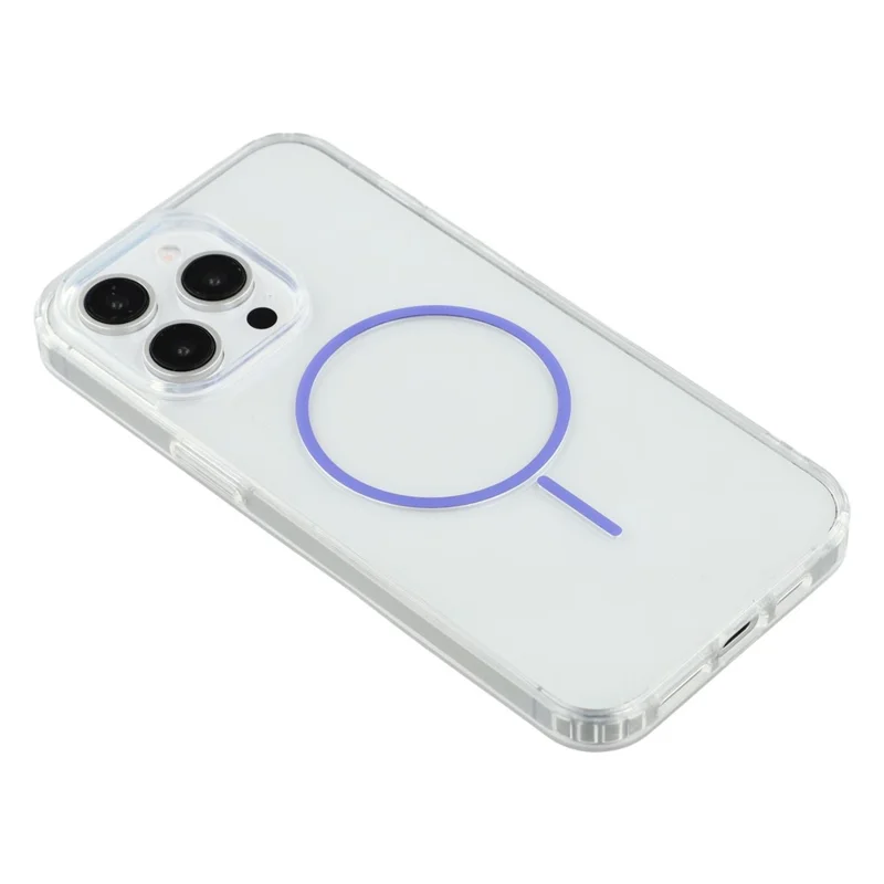 For iPhone 15 Pro Magnetic Case Acrylic TPU Clear Phone Back Cover - Purple