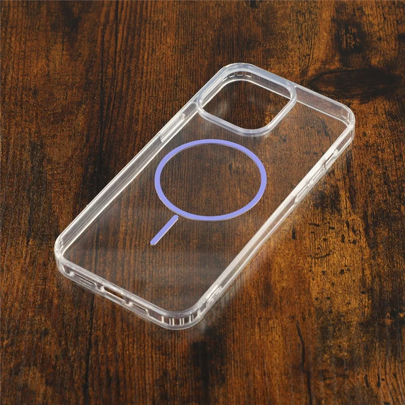 For iPhone 15 Pro Max Magnetic Case Acrylic TPU Clear Phone Back Cover - Purple