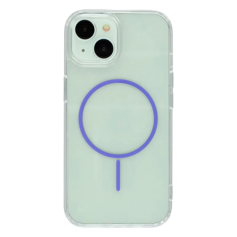 For iPhone 14 Magnetic Case Acrylic TPU Clear Phone Back Cover - Purple