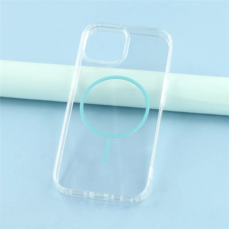 For iPhone 14 Magnetic Case Acrylic TPU Clear Phone Back Cover - Green