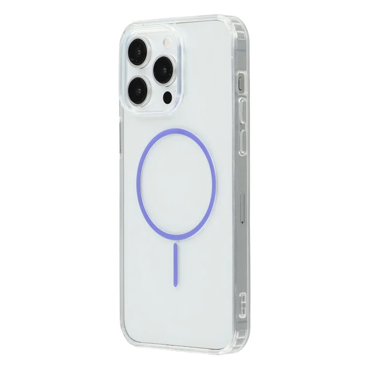 For iPhone 14 Pro Max Magnetic Case Acrylic TPU Clear Phone Back Cover - Purple