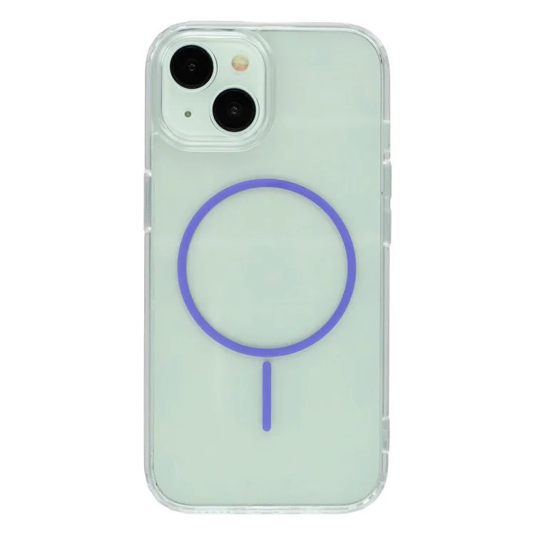 For iPhone 13 Magnetic Case Acrylic TPU Clear Phone Back Cover - Purple