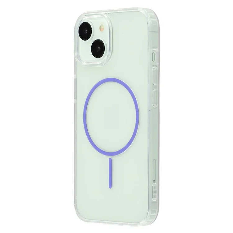 For iPhone 13 Magnetic Case Acrylic TPU Clear Phone Back Cover - Purple