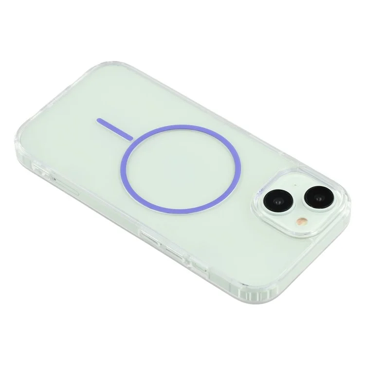 For iPhone 13 Magnetic Case Acrylic TPU Clear Phone Back Cover - Purple