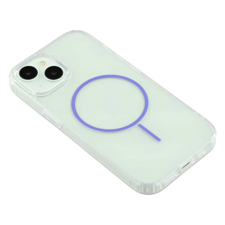 For iPhone 13 Magnetic Case Acrylic TPU Clear Phone Back Cover - Purple