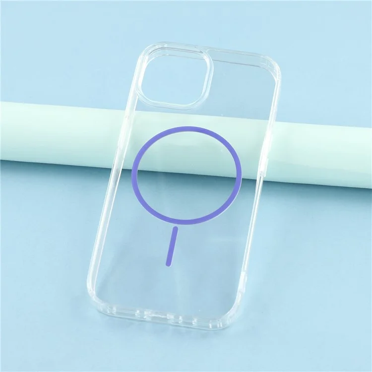 For iPhone 13 Magnetic Case Acrylic TPU Clear Phone Back Cover - Purple