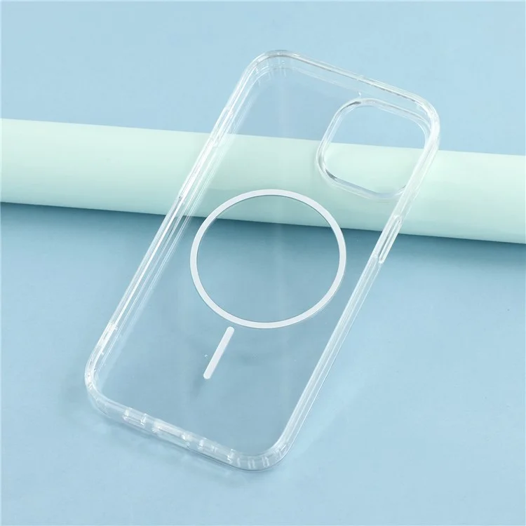 For iPhone 13 Magnetic Case Acrylic TPU Clear Phone Back Cover - Purple