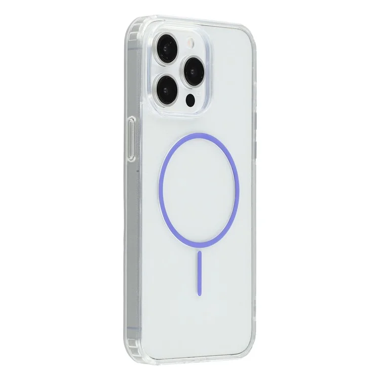 For iPhone 13 Pro Magnetic Case Acrylic TPU Clear Phone Back Cover - Purple