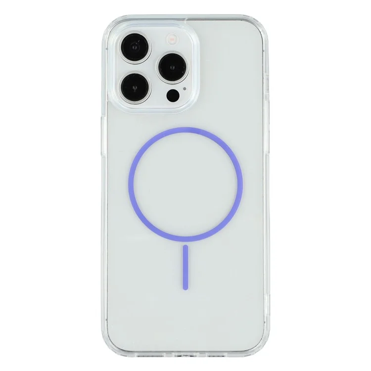 For iPhone 13 Pro Magnetic Case Acrylic TPU Clear Phone Back Cover - Purple