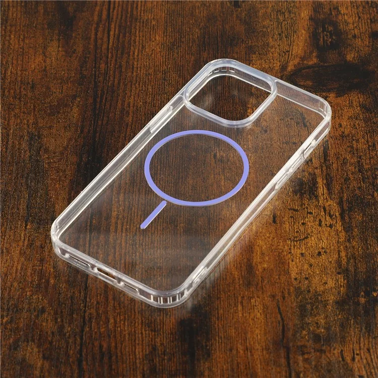 For iPhone 13 Pro Magnetic Case Acrylic TPU Clear Phone Back Cover - Purple