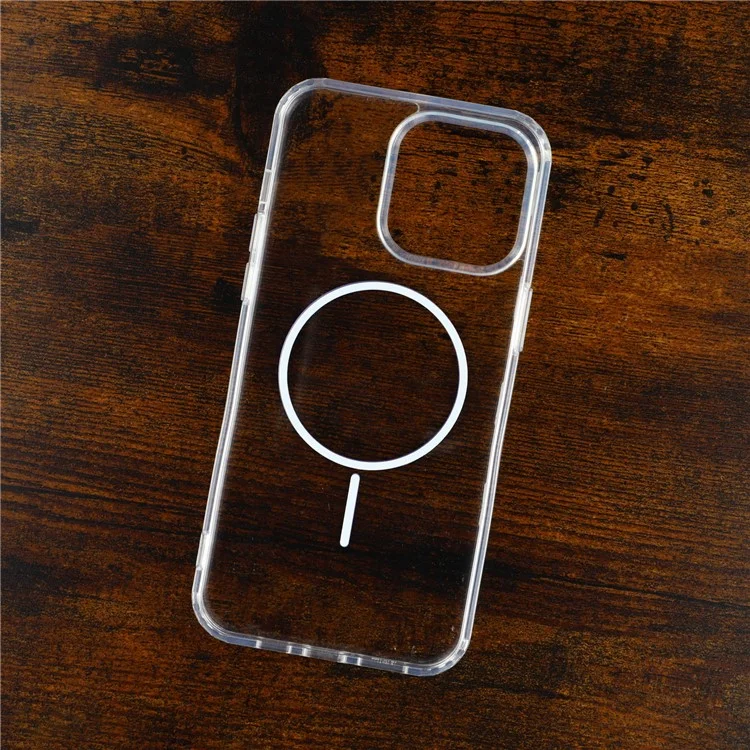 For iPhone 13 Pro Magnetic Case Acrylic TPU Clear Phone Back Cover - Purple