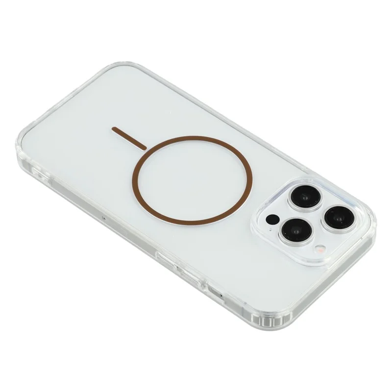 For iPhone 13 Pro Max Magnetic Case Acrylic TPU Clear Phone Back Cover - Coffee
