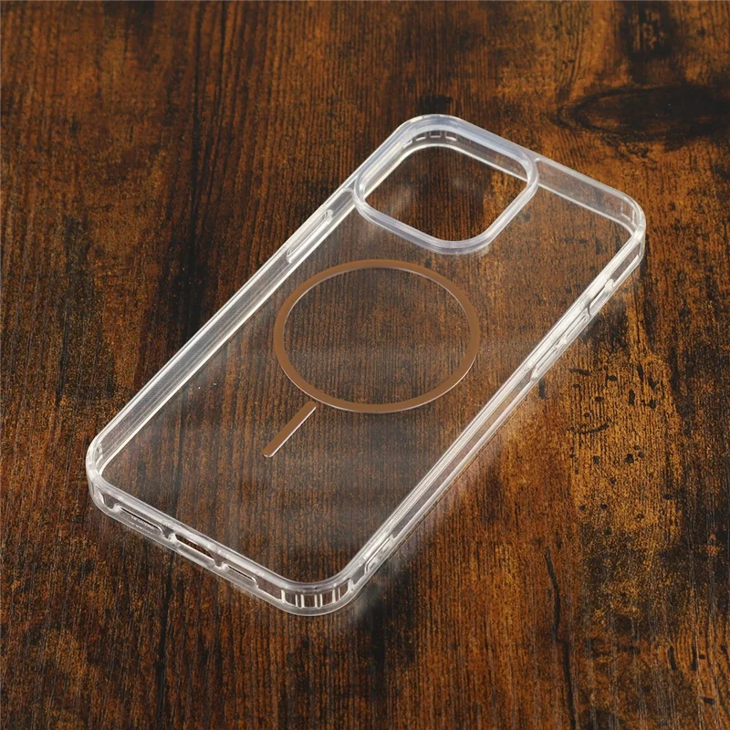 For iPhone 13 Pro Max Magnetic Case Acrylic TPU Clear Phone Back Cover - Coffee