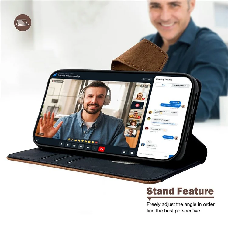 Capa para vivo Y29s 5G / Y04 4G com Bloqueio RFID, Divisão de Cores, Couro PU, Carteira para Celular - Preto